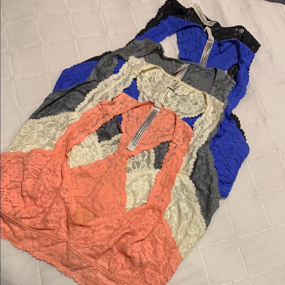 Free People 5 galloon Lace Bralette Set - Black, Blue, Gray, Cream, Coral